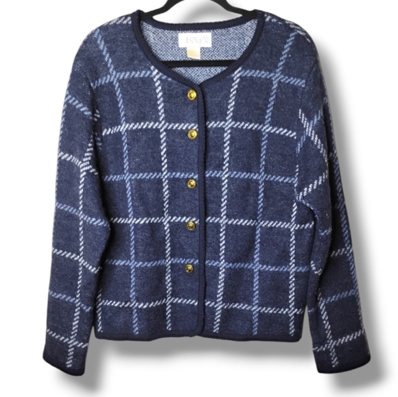 Vintage Casual Corner Annex 100% Wool Cardigan L | Navy Blue Preppy Academia - Picture 1 of 6